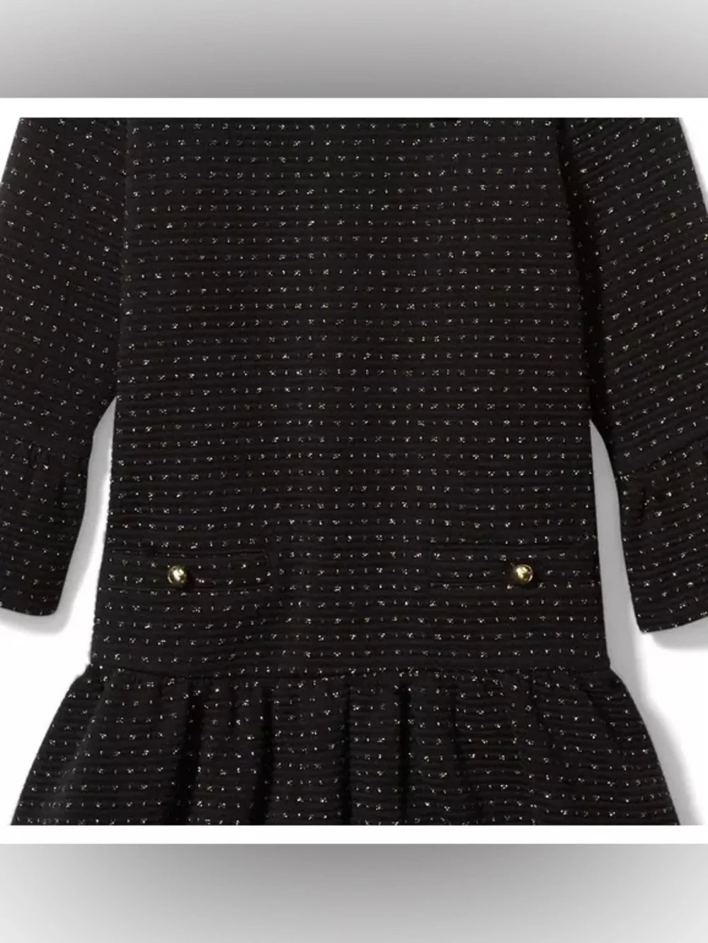 Janie and Jack Dot Polkadot Jacquard Dress Black Gold Bow Girl Sz 2T
